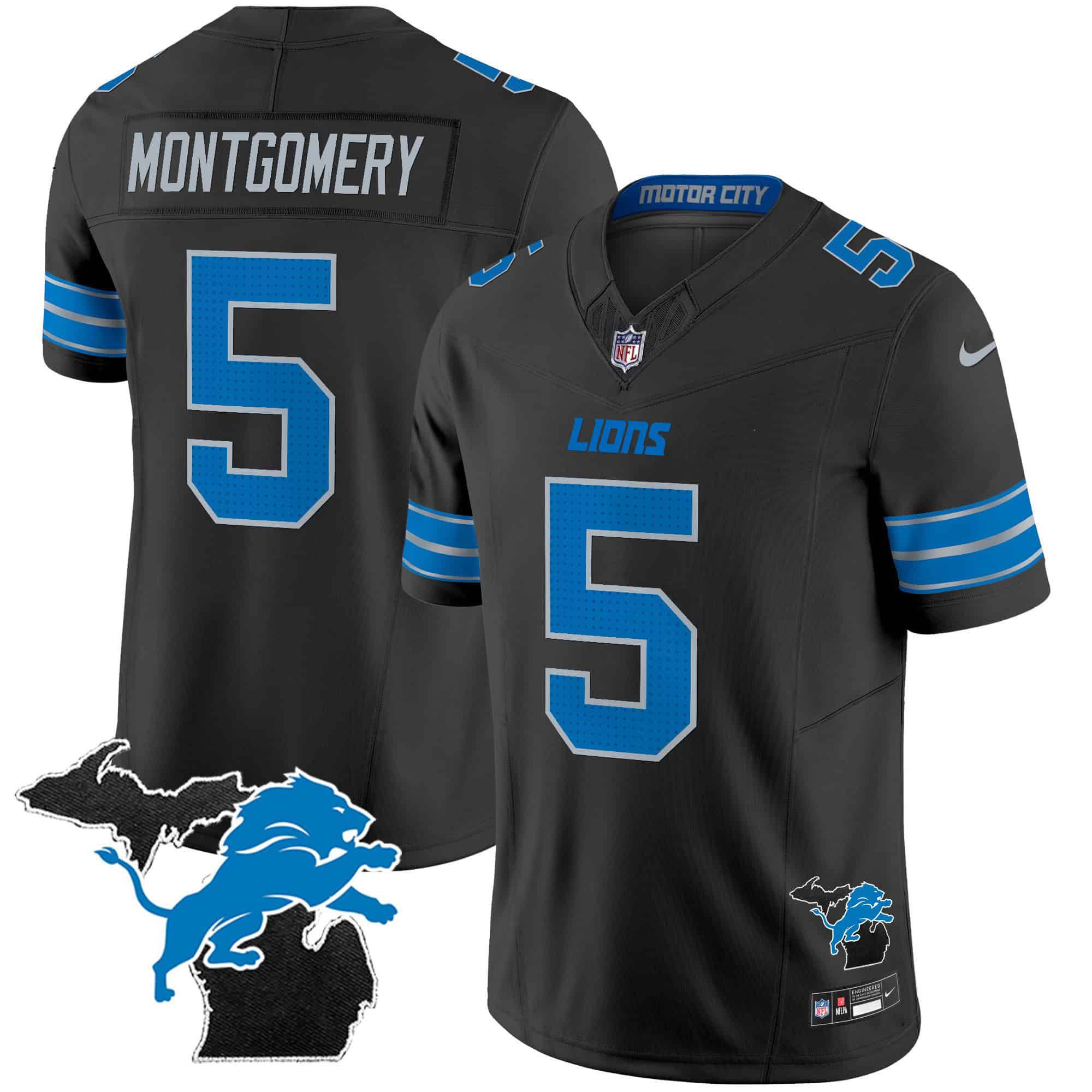Men Detroit Lions #5 Montgomery Black 2024 Nike Michigan Patch Vapor Limited NFL Jersey style 1->indianapolis colts->NFL Jersey
